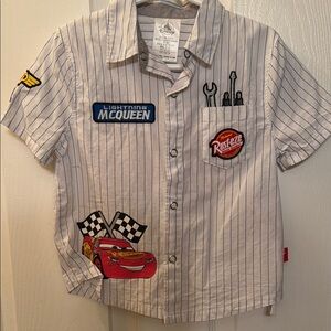 Disney White and Blue Button Down Shirt with Sporty Graphics